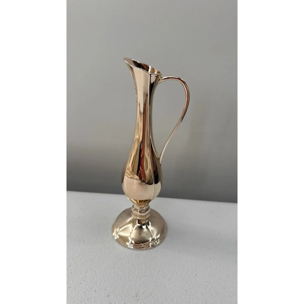 Vintage Bud Vase Pitcher Set Silver Gold Tone Mid Century Modern Farmhouse Decor